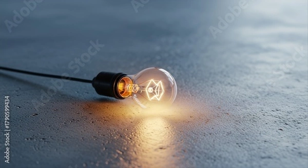 Fototapeta Lightbulb glows on concrete surface