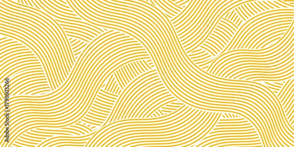 Fototapeta Yellow instant noodle, pasta and spaghetti texture with geometric wavy lines. Ramen, pasta vector pattern. Background abstract food illustrationmodern eps10