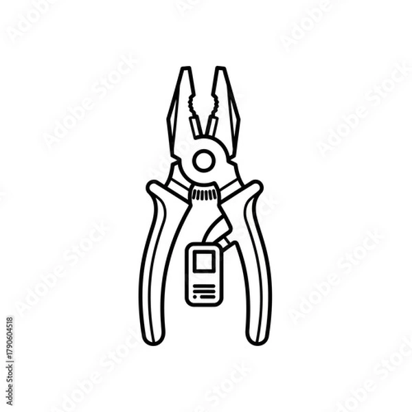 Obraz Monochrome line art illustration of combination pliers with gripping jaws and cutter.