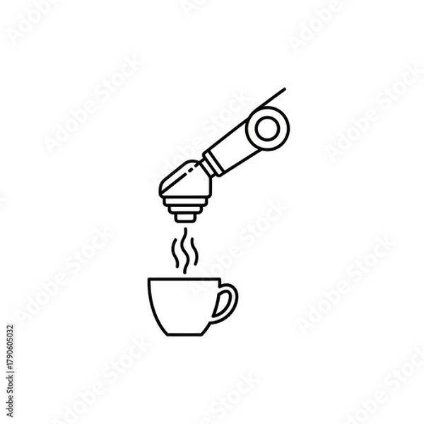 Fototapeta Robotic arm dispensing hot beverage into a steaming coffee cup.