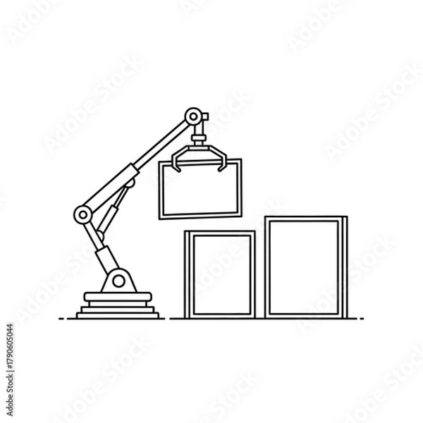 Fototapeta Robotic Arm Lifting Rectangular Frame, Outline Style.
