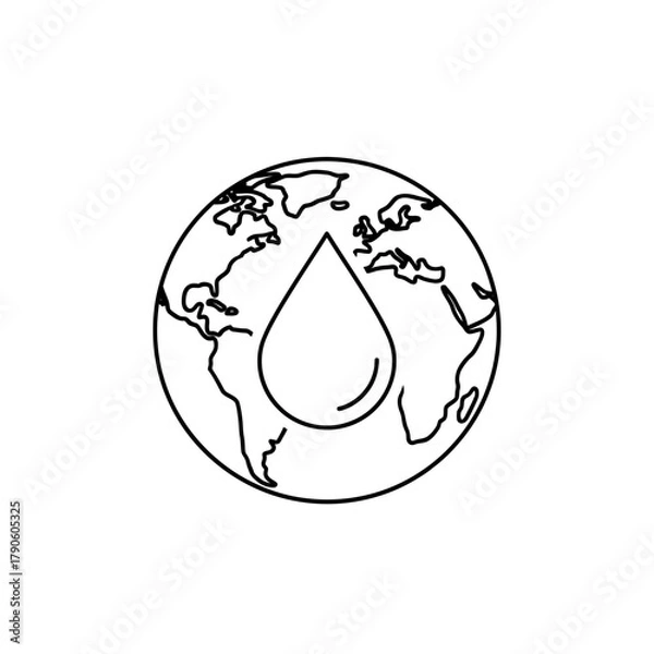 Fototapeta Simple Black and White Earth Globe with Water Drop Symbol, Concept.