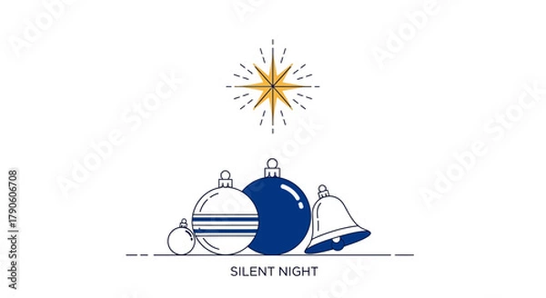 Obraz christmas ball and golden star decorations on white background