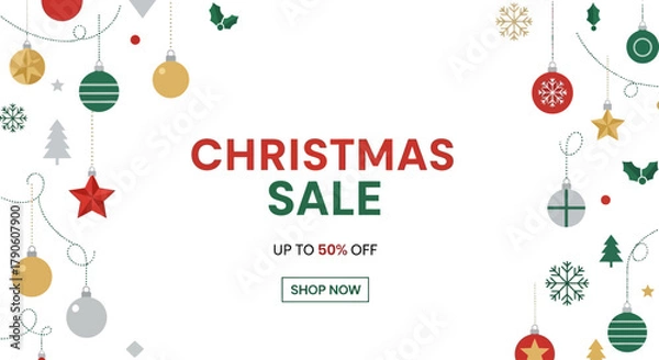 Obraz Flat Christmas Ornaments Forming Minimalist White Border with SALE Text