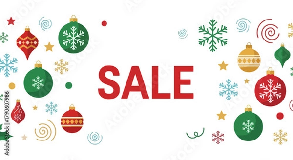 Obraz White Background Christmas Ornament Border Design Featuring Sale Message