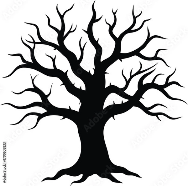 Obraz Gnarled Black Tree Silhouette with Thorny Branches

