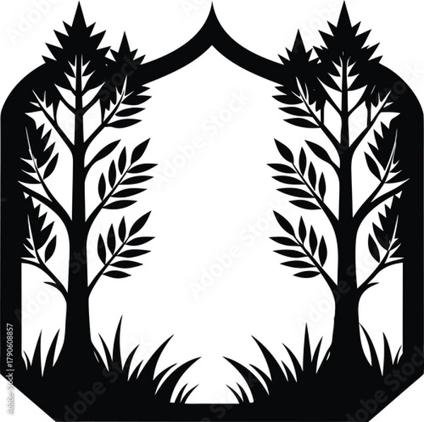 Obraz Stylized Forest Archway Silhouette with Trees and Grass

