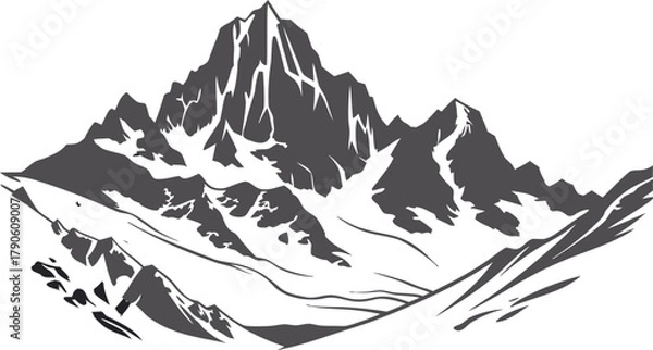 Obraz Rugged Monochromatic Mountain Peaks Graphic Illustration

