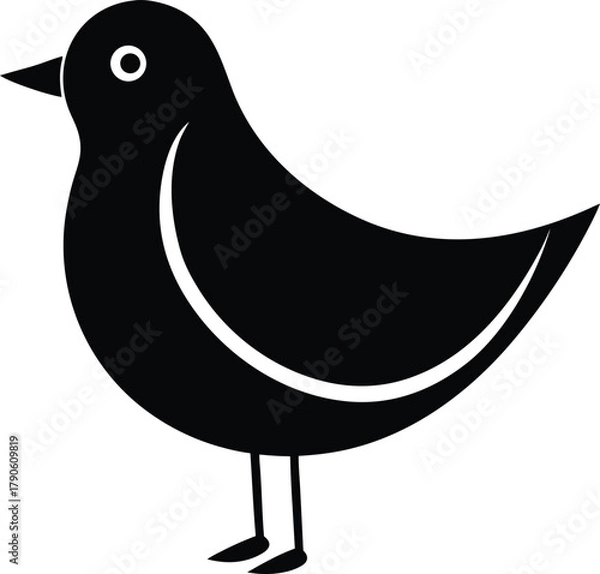 Obraz Minimalist Stylized Black Bird Icon with White Details

