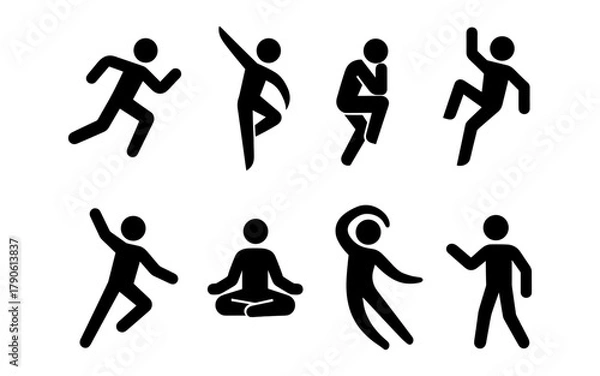 Obraz Silhouette icons of dynamic stick figures in various poses