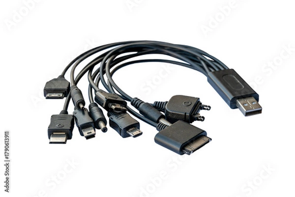 Obraz Multi-connector USB charging cable with Type-A, Type-C, micro and mini USB