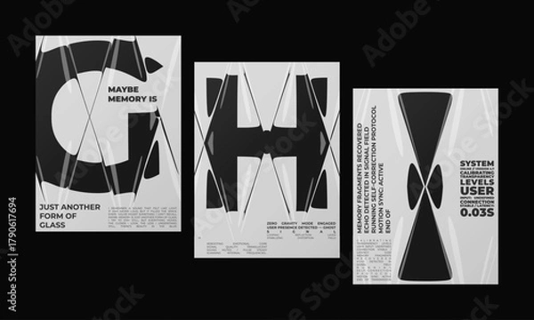 Fototapeta Collection of Abstract posters with Refraction and Distortion letter featuring liquid glass effect.