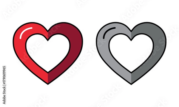 Fototapeta Two heart Icons, one red gradient and one grey gradient, isolated on white background.