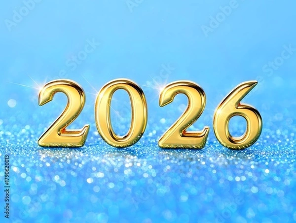 Obraz Glamorous Gold 2026 on Sparkling Blue Background