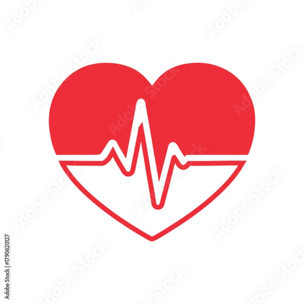 Fototapeta Red heart with cardiogram line icon representing life, health, and heartbeat rhythm