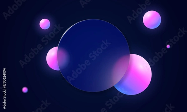 Fototapeta Frosted blue purple gradient background with 3D glassmorphism shapes. Glossy geometric glass morphism design for futuristic UI, website, or abstract presentation.