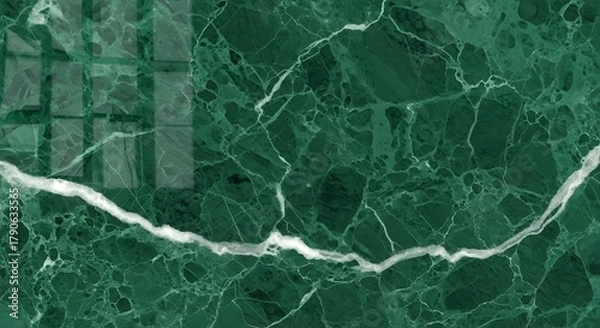 Fototapeta Deep green marble texture with white veins, a rich and luxurious natural stone pattern