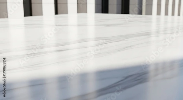 Fototapeta Polished white marble floor with light reflections and architectural details, modern and clean design