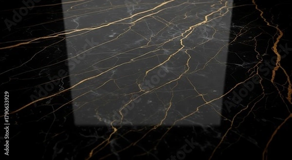 Fototapeta Elegant black marble texture with golden veins and a subtle square light effect