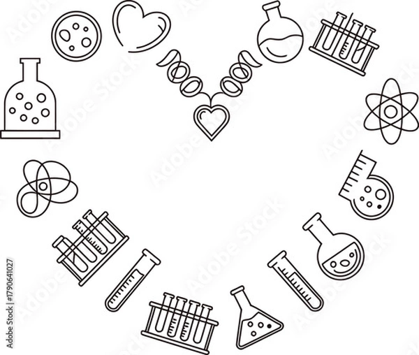 Obraz Heart shape science and laboratory icons on white background Keywords: science, laboratory