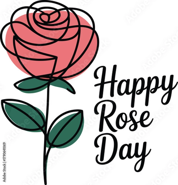 Obraz Happy Rose Day with stylized rose and leaves flower
