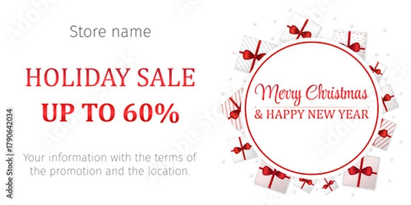 Fototapeta Christmas and New Year's sales. Store, gifts, supermarket, online ordering, sale concept. A4 vector illustration for posters, banners, flyers, advertisements, promotions, etc.