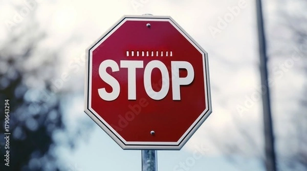 Fototapeta Red stop sign against cloudy backdrop