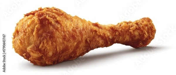 Fototapeta Crispy Fried Chicken Drumstick Close Up Isolated Against White Background Studio Shot Delicious Golden Brown Poultry Meat Food