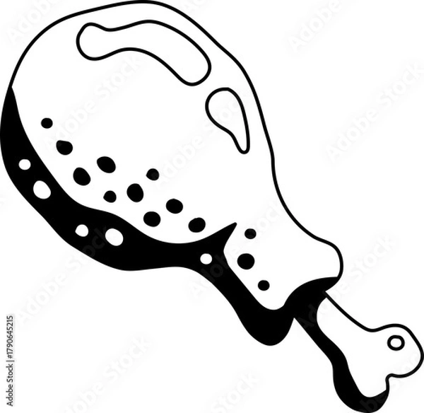 Fototapeta Solid line icon of a cooked chicken drumstick, ideal for menus or food packaging design.