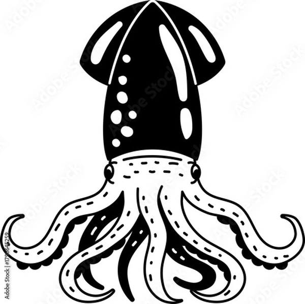Fototapeta Solid line icon of a squid, suitable for seafood themes, ocean life, or cooking design.