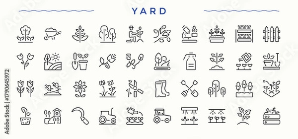 Fototapeta Yard vector icon set. UI icons set in a thin style. Pixel perfect. Editable stroke. Farming simple icon set. Contains such icons as gardening, harvest, land, agro and more.
