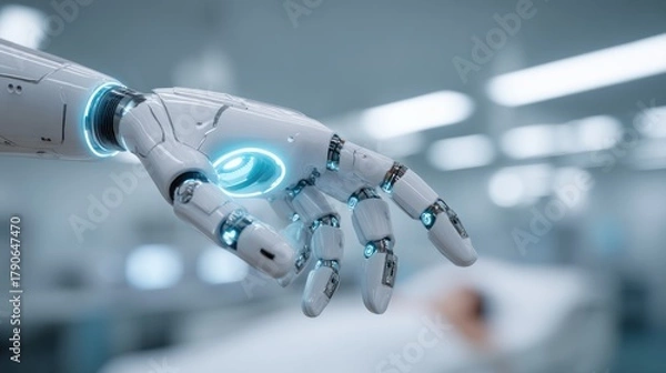 Fototapeta Robotic hand reaching forward technology