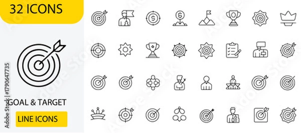 Obraz Goal and Target Line Icons Set | Success, Strategy, and Business Achievement Vector Collection