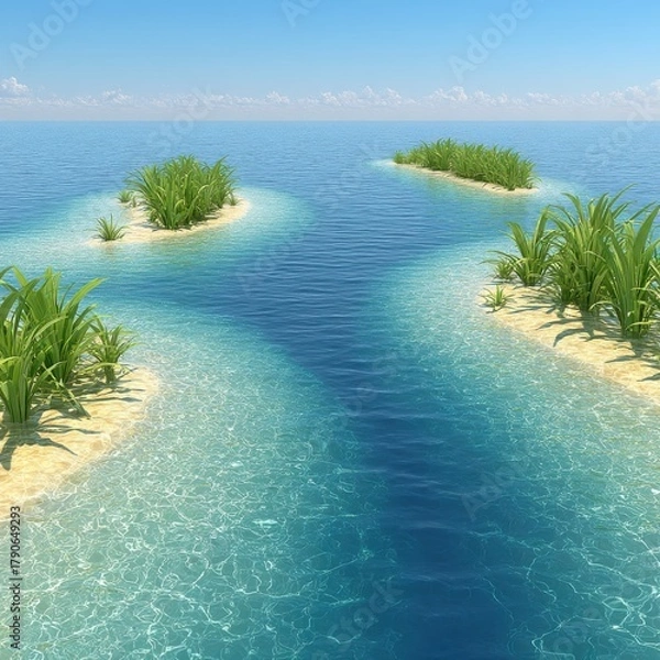 Obraz Serene tropical islands with lush green grass and crystal clear turquoise water aerial view vacation destination paradise