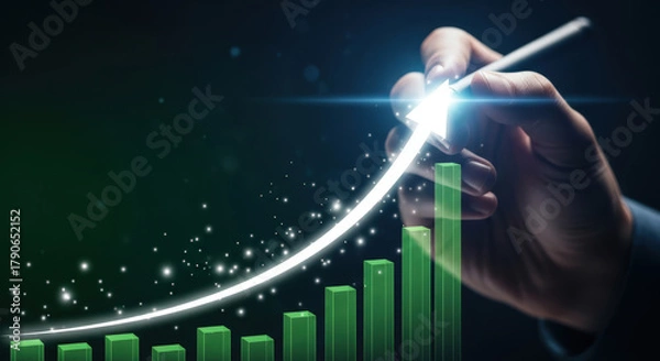 Fototapeta Hand Drawing Upward Growth Chart with Glowing Line.