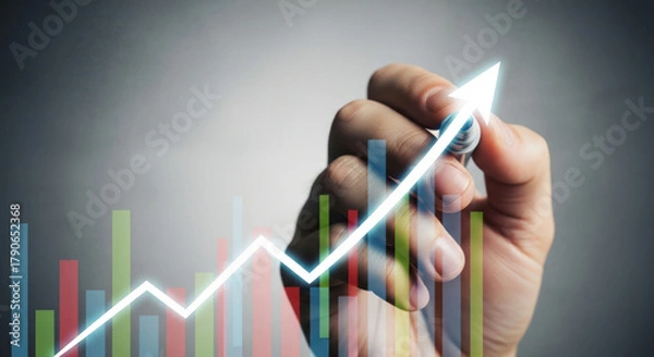 Fototapeta Hand Drawing Upward Trend Arrow Over Bar Chart.