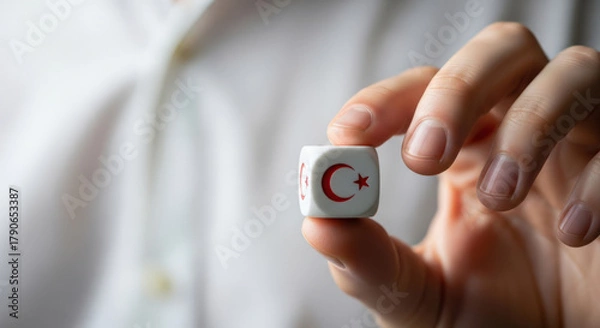 Fototapeta Hand Holding Small Cube with Turkish Flag Symbol.
