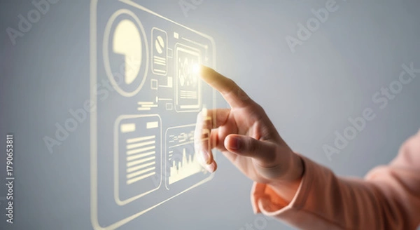 Obraz Hand Interacting with Futuristic Digital Interface Display.