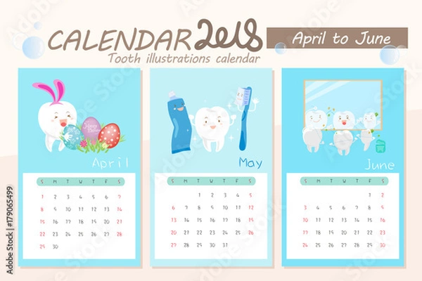 Fototapeta cartoon tooth with calendar