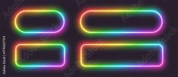 Obraz Neon glowing frames, rainbow banners light effect, bright illuminated borders. Rectangular spectrum design elements. Vector light effect.