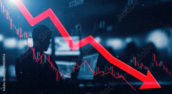 Obraz Red Arrow Downward Trend Stock Market Decline.