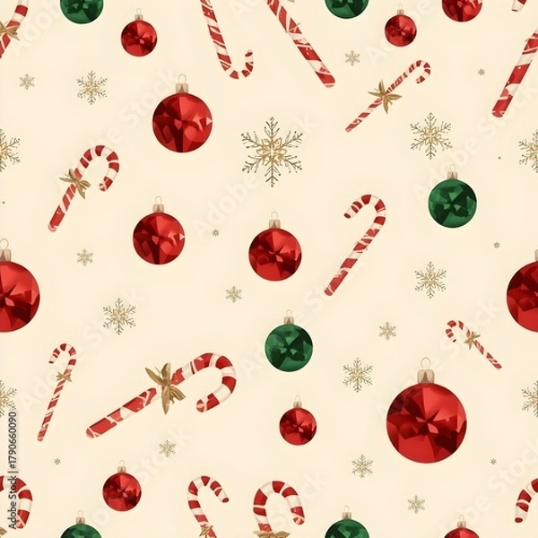 Fototapeta Creative Christmas Wrapping with Red Ribbon and Evergreen Decoration