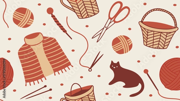 Obraz A seamless knitting-themed pattern illustration. Modern abstract design for paper, covers, fabric, interior decor, and other applications. 2