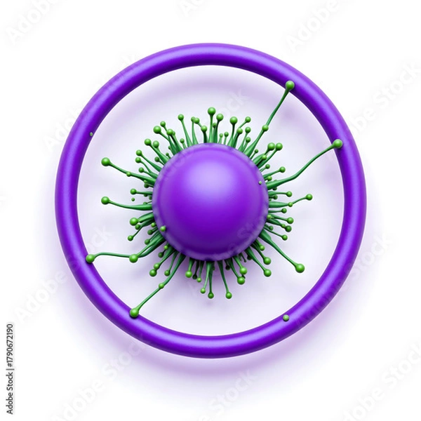 Obraz Abstract Purple Sphere Structure with Green Tentacles Inside Ring