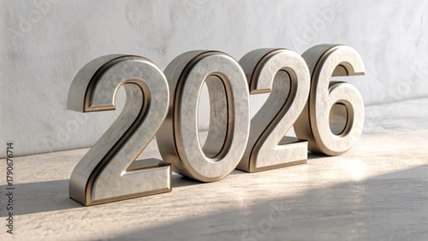 Fototapeta Celebrate The New Year With A Sophisticated Concrete 2026 Number Design Awaiting Your Festive Background