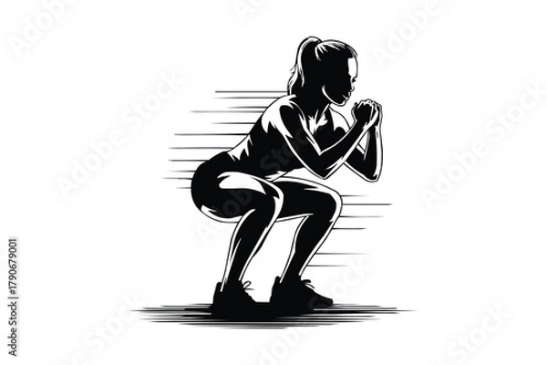 Fototapeta Dynamic silhouette of a woman performing a squat exercise