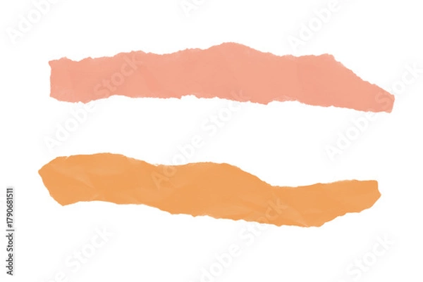 Fototapeta Coral and Orange Torn Paper Strips Isolated on White Background for Collage and Design