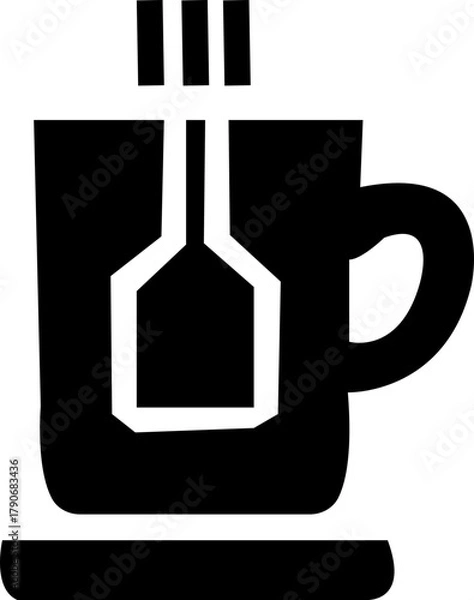 Fototapeta Coffee mug and tea cup vector icon , Black silhouette collection with steam and heart symbols for cafe logo, coffee shop branding, menu design or hot drink element. isolated on transparent background