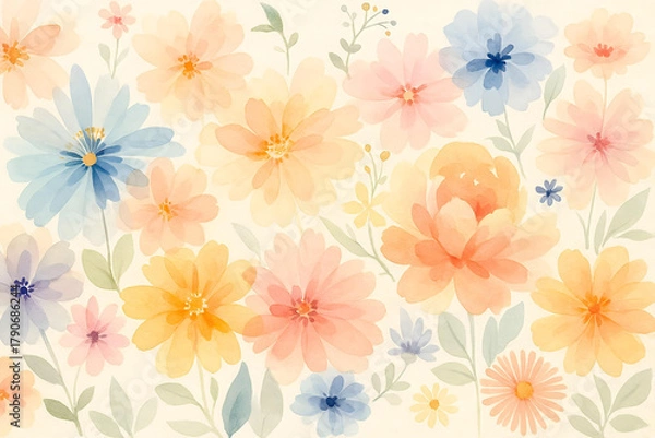Obraz Watercolor Floral Background – Soft Botanical Texture for Design and Print