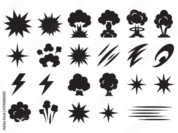 Fototapeta Comic cartoon line explosive effect, speed burst motion element set. 